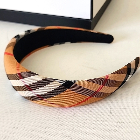 NEW Boutique Wide Cotton Headband Plaid Tan Red Black Cream - Picture 4 of 5